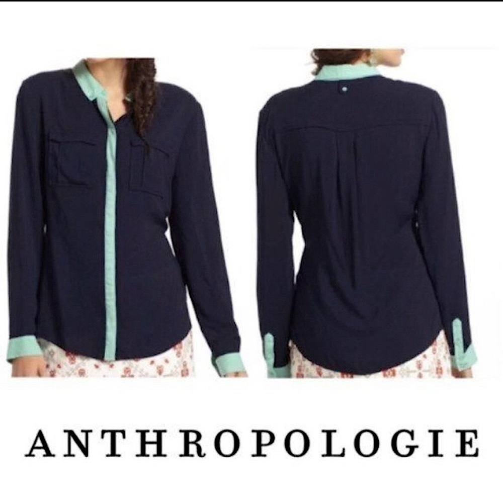 Anthro Maeve Bagatelle Blue Teal Button Down Shirt